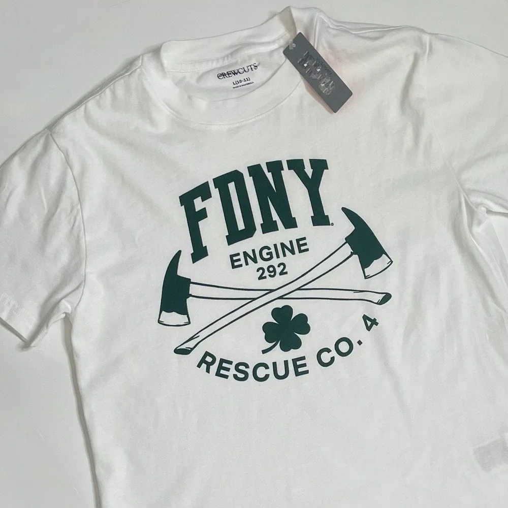 NWT!! J. CREW‎ Crewcuts Kids' FDNY Limited Edition Short Sleeve Shamrock L 10-11